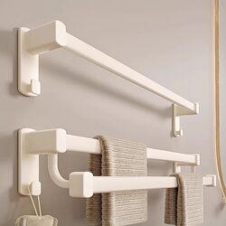 Cream-Colored Space Aluminum Towel Rack, No-Drill Bathroom Toilet Double Rod Wall-Mounted Towel Bar, Single Rod