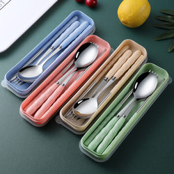Chopsticks, Spoon, and Fork Set Portable Tableware Three-Piece Set Stainless Steel Travel Tableware Portable Tableware for Primary School Students