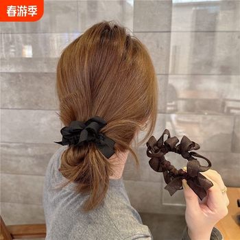 
The same style hair ring of Dongdaemun, South Korea, hand-woven bow-colon ring, girl elastic rubber band, meatball temperament head rope