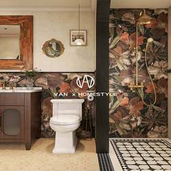 Vintage French-Style Bathroom Plant-Patterned Tiles, Beige Antique-Style Wall Tiles, Toilet Mosaic Tiles