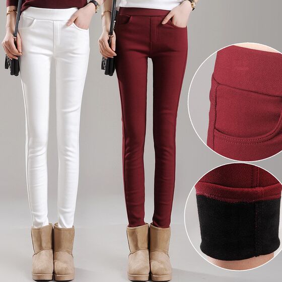 In autumn and winter, wear plus velvet thickened leggings, ladies long pants, warm tightness, high waist elastic small feet pencil pants