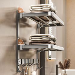 Gun gray towel rack foldable bath towel rack r punch-free bathroom toilet storage rack wall hanging storage rack