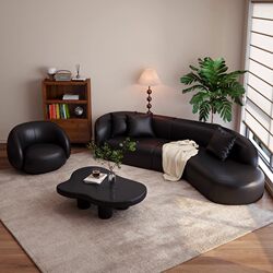 Black Vintage Sofa for Small Apartments, Trendy Curved Design for Clothing Store Rest Area, Reception, Light Luxury Office, Meeting and Negotiation Area