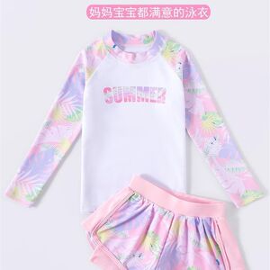 Girls' swimsuit set long -sleeved shorts girl fast dry swimwear students conservative sunscreen professional swimsuit
