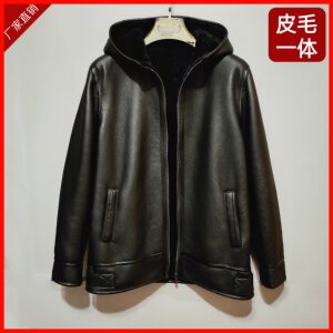 
Off-season original fur integrated men's hooded fur jacket sheepskin jacket winter thickened wool genuine leather jacket