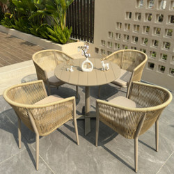 Outdoor Plastic Wood Tables and Chairs for Courtyard, Balcony, Garden, Foldable, Stackable, Storage, Open-Air, Outdoor, Waterproof, Sun-Proof Dining Set