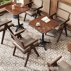 Nostalgic retro style cafe solid wood table and chair combination milk tea dessert shop table restaurant commercial dining table and chairs