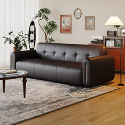 2026 New Model Leather Sofa for Living Room, Italian Minimalist Style, Three-Seater, Eco-Friendly Genuine Leather, Double or Multi-Person Sofa for Small Apartments