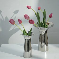 Nordic light luxury wind-plated silver vase internet celebrity high-end flower arrangement creative living room dining table decoration ornaments