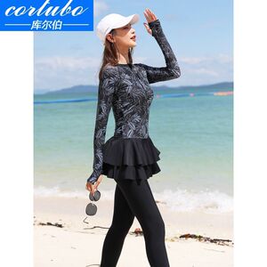 
Swimsuit for women, one-piece dress, belly-covering, slimming t-shirt, long-sleeved trousers, hot spring couple swimsuit, conservative diving 1118