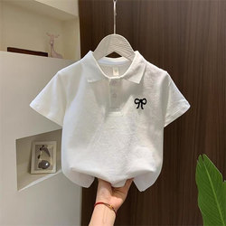 Children's Clothing Girls' Polo Shirt Pure Cotton Short-Sleeved T-Shirt Summer 2026 New Kidsren's Bow Top Girls' Clothes