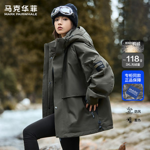 
Mark Huafei down jacket men's winter trendy brand American style plus velvet thickened warm couple outdoor loose jacket