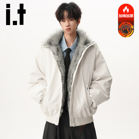 
it izzue American style plus plush collar mountain carving cotton jacket men's winter thickened couple stand collar warm cotton jacket Y