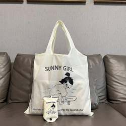 Korean ins Cartoon Eco-Friendly Tote Bag, Foldable, Portable, Large Capacity, Supermarket Grocery Shopping Bag, Cute