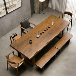 Modern Minimalist Solid Wood Tea Table and Chair Set, Large Board Tea Table for Living Room, New Chinese Style Office Reception Tea Table