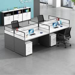 Office Staff Desk and Chair Combination, Simple and Modern Staff Workstation with Screen Partition, Four or Six Person Computer Desk