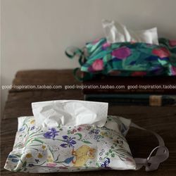 Hanging fabric tissue storage bag r car home creative coffee table tissue box paper bag soft and fresh