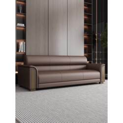 Office Business Sofa, Company Rest Area, Reception Living Room, Guest Reception, Executive Office, Genuine Leather Three-Seater Sofa and Coffee Table Set