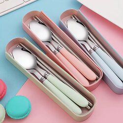 Ins Cute Cheese Spoon Fork Chopsticks Three-Piece Set Student Children Outdoor Portable Tableware Storage Box Set