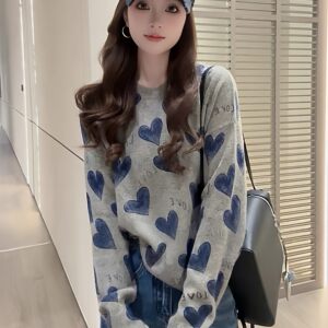 
Korean style loose-fitting love letter knitted sweater top for women in early autumn, lazy style, fashionable age-reducing pullover sweater