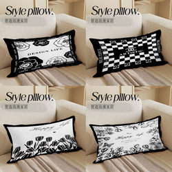 ins Modern Light Luxury Modern Black and White Simple Velvet Throw Pillow Sofa Living Room Guesthouse Lumbar Pillowcase Cushion Pillow