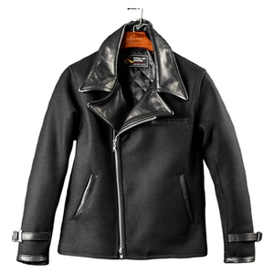 
Woolen motorcycle. Men's classic black all-match casual and comfortable lapel trendy retro autumn and winter motorcycle jacket