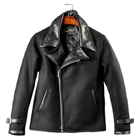 
Woolen motorcycle. Men's classic black all-match casual and comfortable lapel trendy retro autumn and winter motorcycle jacket