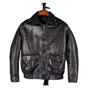 
Copper buckle cowhide A2. Men's classic distressed genuine leather short fashion trendy casual all-match lapel jacket American style