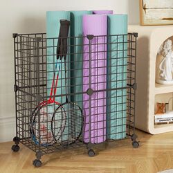 Yoga mat storage bucket fitness equipment sorting badminton basketball sports storage basket with wheels household storage box