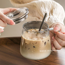 High Borosilicate Glass Cup with Handle, High Temperature Resistant, Explosion-Proof, Heatable Milk Coffee Cup, Tea Cup with Lid and Spoon