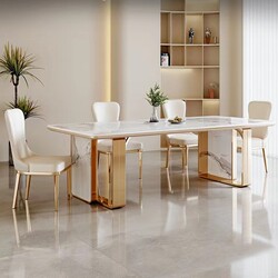 Light luxury glossy slate dining table and chair combination modern simple small apartment rectangular marble home dining table