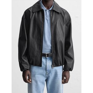 
Cabinet 699!24 Autumn and Winter Men's Clothing European and American Simple Imitation Leather Loose Lapel Leather Jacket Jacket 3046303