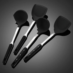 304 silicone head wooden handle stainless steel spatula household cooking utensils large soup spoon colander kitchen utensil set kitchen cooking spatula
