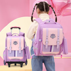 Children's elementary school students' trolley schoolbags, boys' waterproof girls' trolley stair climbing bags, large capacity for grades 1, 2, 3 to 6
