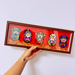 Five Blessings and Five Gods of Wealth Picture Frame, Five Gods of Wealth Display Frame, Entrance Hall Fortune, Prosperity, Longevity, Happiness, Wealth Solid Wood Blank Frame