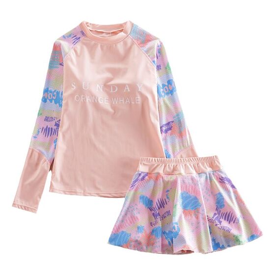 Female children's long -sleeved sunscreen swimsuit children's split skirt leggings Student swimwear 13 girl swimsuit 15 years old
