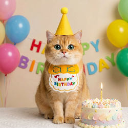 Cat Birthday Costume Props Hat One-Year-Old Pet Bib Puppy Birthday Candle Cake Scarf Decoration