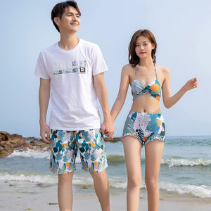 Hot spring swimsuit women's split body three piece set, conservative and slimming seaside honeymoon vacation men's beach pants couple swimming set