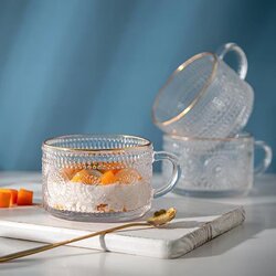 New Breakfast Cup Glass Cup Oatmeal Cup French Nordic Style Household Milk Cup Patterned Handle Coffee Drink Cup