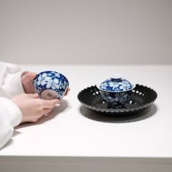 Tea in the South, Blue Background with Azalea Flowers, Master Cup and Lid Bowl, Jingdezhen Hand-Painted Blue and White, Spring Gift
