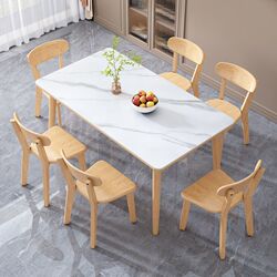 All solid wood slate dining table simple home small apartment Nordic style restaurant table and chair combination rectangular dining table