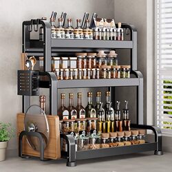 Kitchen Condiment Storage Rack, Multi-Functional Countertop Knife Holder, Seasoning Storage Rack, Chopsticks and Cutting Board Rack, Multi-Layer Shelf