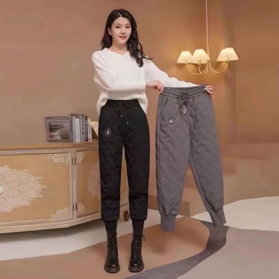 Plel cotton pants Women wearing winter 2024 new models plus cotton thickened casual loose and thin Haren bouquet feet warm pants
