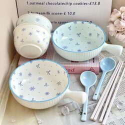 Ceramic Tableware with Handle, High-Quality Bowl and Chopsticks Set, Particularly Beautiful Noodle Bowls, Single-Serving Home Tableware Set