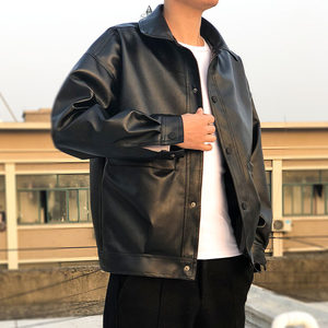 2020 spring new men's leather jacket Korean version loose and handsome youth leather jacket locomotive trend students outside the tide
