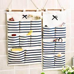 Doorway Storage Hanging Bag, Japanese-Style Large Capacity Wall-Mounted Canvas Hanging Pouch, Wall-Mounted Fabric Cotton and Linen Storage Organizer for Behind the Door