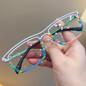 
Jian Dan Personalized Square Glasses Frame Men and Women Retro Fashion Color Block J Business Large Frame Anti-Blue Light Myopia Flat Light