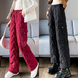 
Anchor Red Winter Outerwear Thickened Down Down Cotton Pants Women's Loose High Waisted Straight Leg Wide Leg Warm Overalls