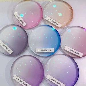 Custom 1.74 ultra -thin colorful stain lenses Gradient gray pink purple blue tea yellow green myopia sunglasses sunglasses

