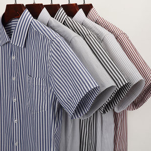 
Summer men's pure cotton short-sleeved loose casual shirt blue striped middle-aged half-sleeved men's pocket dad shirt